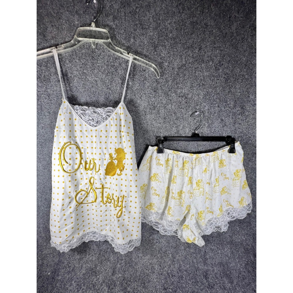 Disney Princess Beauty and the Beast PJammy Satin Pajama Set White Gold Lace